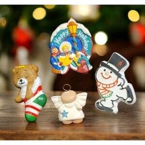 Vintage Lot of 4  Christmas Pins Brooches Russ, Kirk 2001  Snowman and Carolers